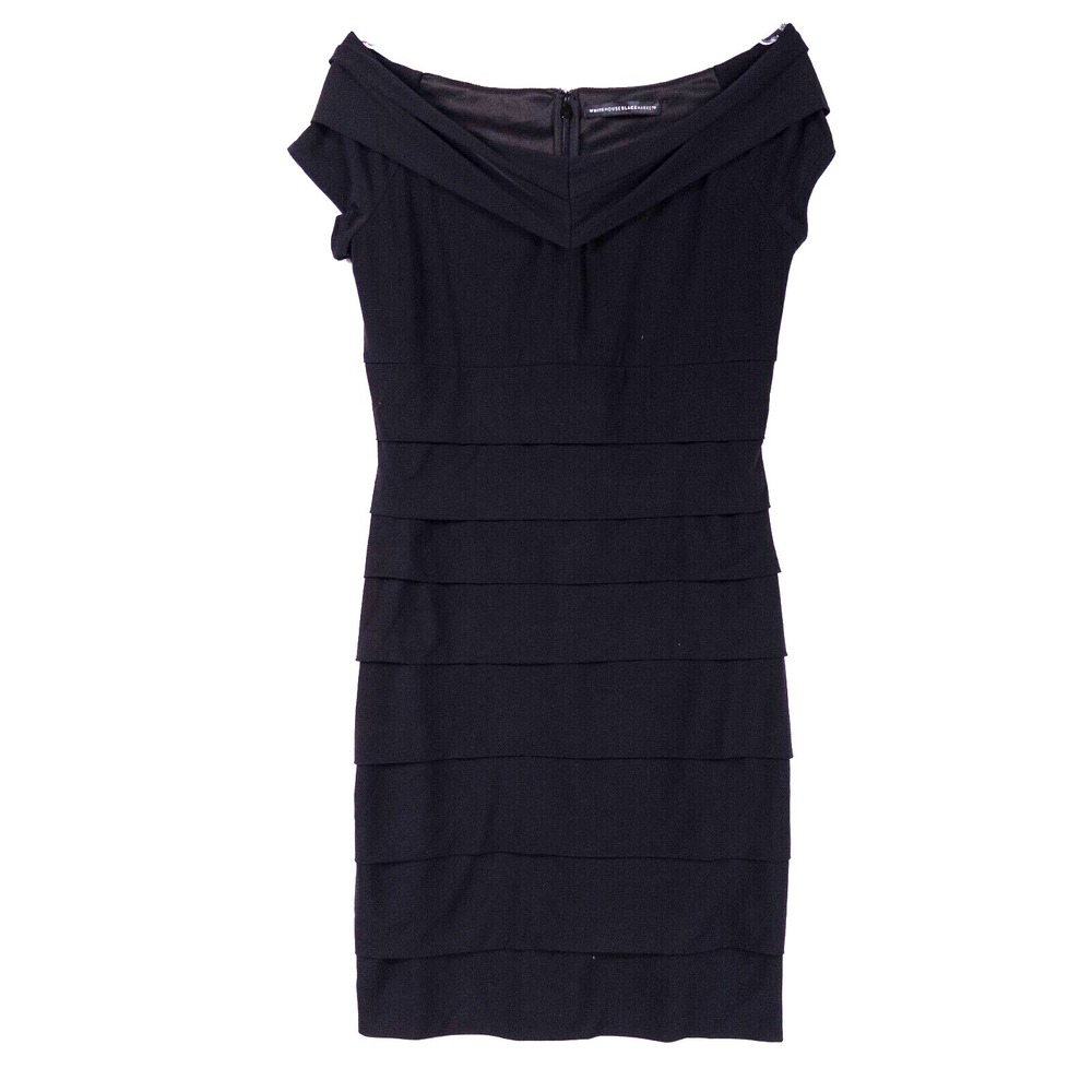 WHBM Sheath Dress Womens XS Black Stretch Knit Cap Sleeve Lined Cocktail